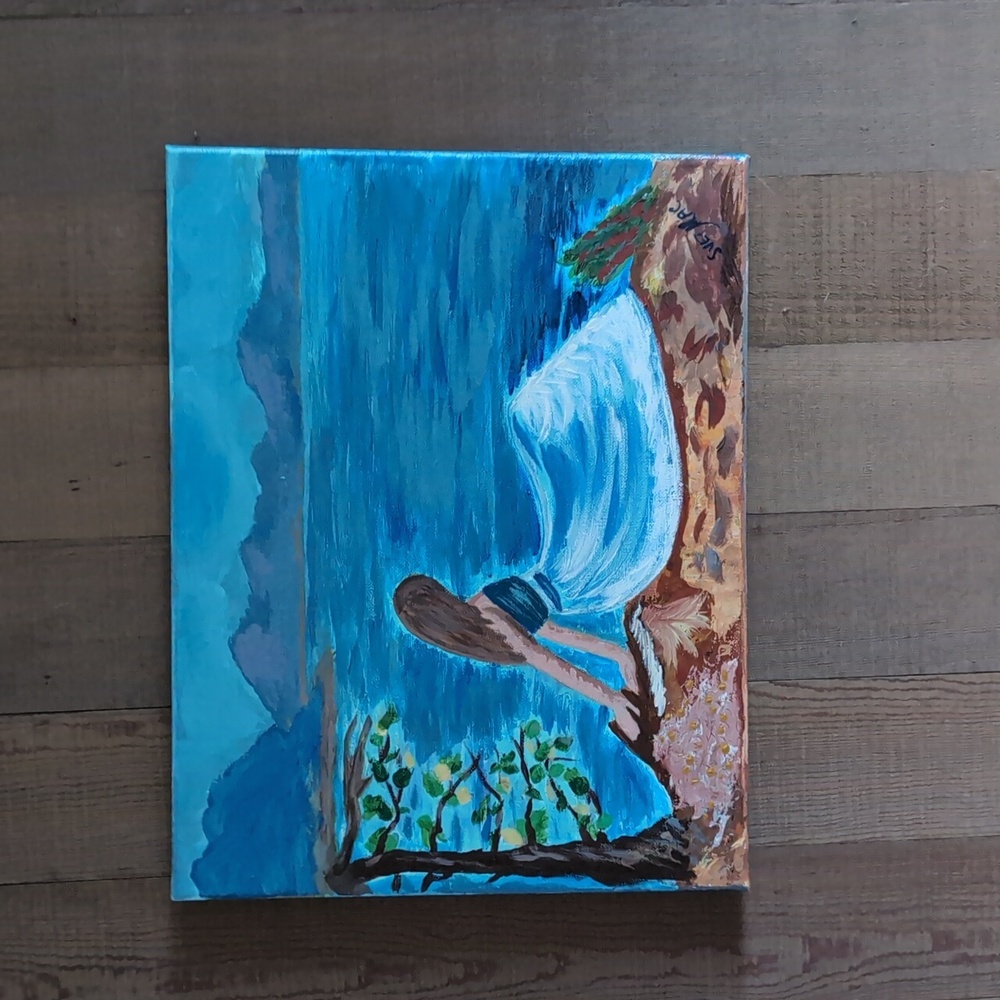 Serenity by the Lake - Hand-Painted Acrylic Painting On Canvas. New